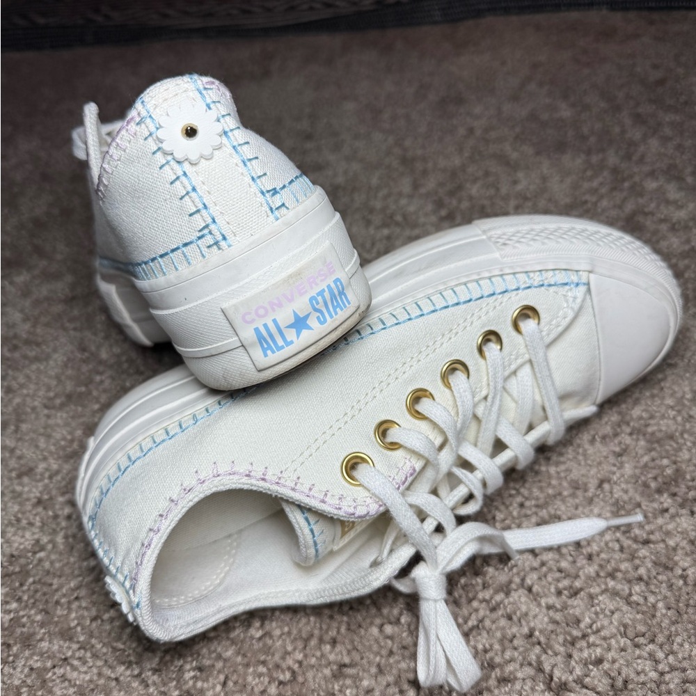 Converse White Sneakers with Gold Eyelets